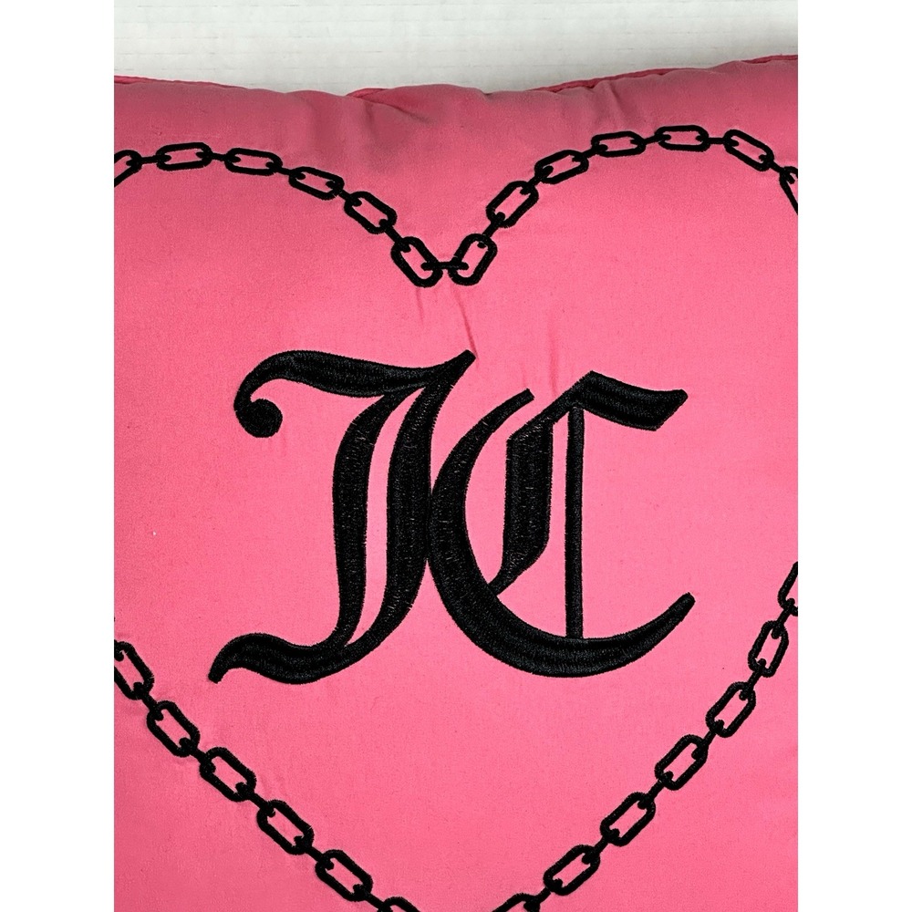 Juicy Couture Pink Heart JC Logo Decorative Pillow 16x16 Glam Home Accent